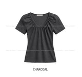 Jenne Shirred V-neck Slim Short Sleeve