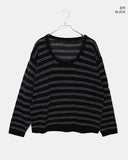 Curled Stripe Round Neck Loose Fit Long Sleeve Knit