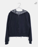 Mechi check color matching long sleeve hood zip-up