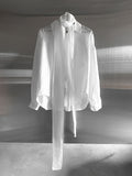 Sie Knot See-through Wrap Shirt Blouse