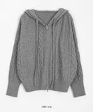 Ricko two-way cable knit hood zip-up cardigan