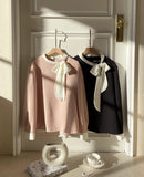 Mood Tie Color Matching Puff Blouse