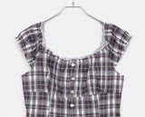 Benha Check Puff Frill Sleeveless Blouse