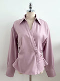 Lumie Collar Pintuck Shirring Wrap Blouse