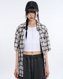 Sand big check short sleeve over shirt