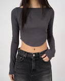 Ribbed boat-neck arch-crop long sleeve