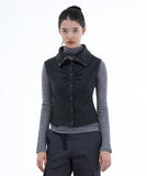 Frey high-neck shirring sweater vest