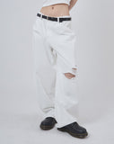Pure white destroyed denim pants