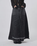 raw cut sand denim long skirt