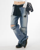 Flare distressed denim pants
