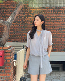 Tiamo Linen High Waist Double Button Shorts