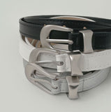 Leather Matte Silver Buckle Belt
