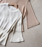 Aro Summer Button Three Quarter Peplum Knit