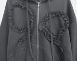 Binon Ribbon Frill Hood Zip-Up