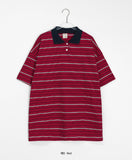 [BAONHAUS] AANS Stripe Rugby Collar Short Sleeve Tee