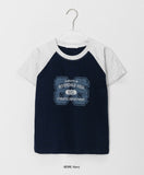 Shitsuki Color Matching Raglan Basic Short Sleeve Tee