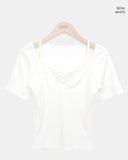 Juhin Lace Button Short Sleeve T-shirt