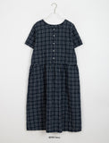 Yunni Check Button Short Sleeve Long One Piece