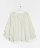 Mopel Shirring Round Long Sleeve Blouse