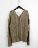 Summit Punching Two-Way Eyelet Back Strap V-Neck Overfit Long Sleeve Knit