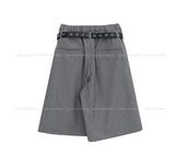 Poly Stripe Bermuda Slacks (+Belt Set)