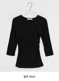 Onepie U-neck/V-neck Side Shirring Three Quarter Sleeve Tee