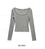 [U-BASIC] Marron Square Neck Slim Long Sleeve