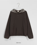 [BAONHAUS] Mikan Check Color Matching Nylon Half Zip Hoodie