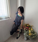STRIPE HALTER FRILL TEE