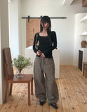 [MADE] Newbe Lace Point Button Ribbed Long Sleeve T-Shirt