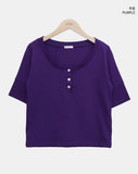 Viet Button Point Color Short Sleeve T-shirt