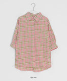 Toui Check Three Quarter Rolled-up Loose Fit Shirt