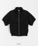 Huna Shirring Two-way Short Sleeve Wind Zip-Up