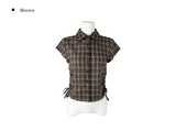 Wino String Check Short Sleeve Shirring Shirt