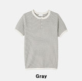 Holden Stripe Ribbed Henley Neck Ringer Short Sleeve Tee