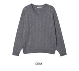 [U-BASIC] Hina V-neck Cable Knit