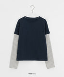 [BAONHAUS] Crein Stripe Color Matching Layered Long Sleeve Tee