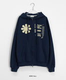 [unisex] Aoi flower printing two-way over hood zip-up