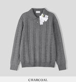Lot cable button collar knit