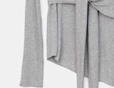 Evin Ribbon Unbalanced Layered One-Off Shoulder Long Sleeve T-Shirt