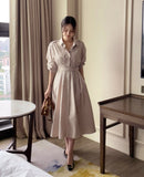 Chestnut Pintuck Collar Shirt Long One Piece (Strap Set)