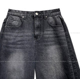 Side pin tuck washed bermuda denim pants