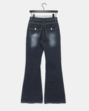 Deepin high waist hip pocket boot cut washed denim pants