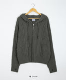 [unisex] Colmin two-way cable over knit hood zip-up cardigan