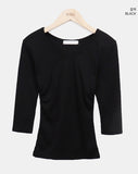 Neilon V-neck Side Shirring Three-Quarter T-shirt