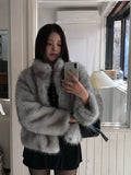 [Lining Quilting] Celan Hairy Fur Collar Jacket