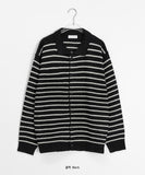 [unisex] Hentini Stripe Collar Button Over Knit Cardigan