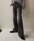 Groove cat-washed rivet flare denim pants