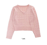 V-NECK CABLE CROP KNIT
