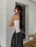 Mute cut side eyelet halter sleeveless
